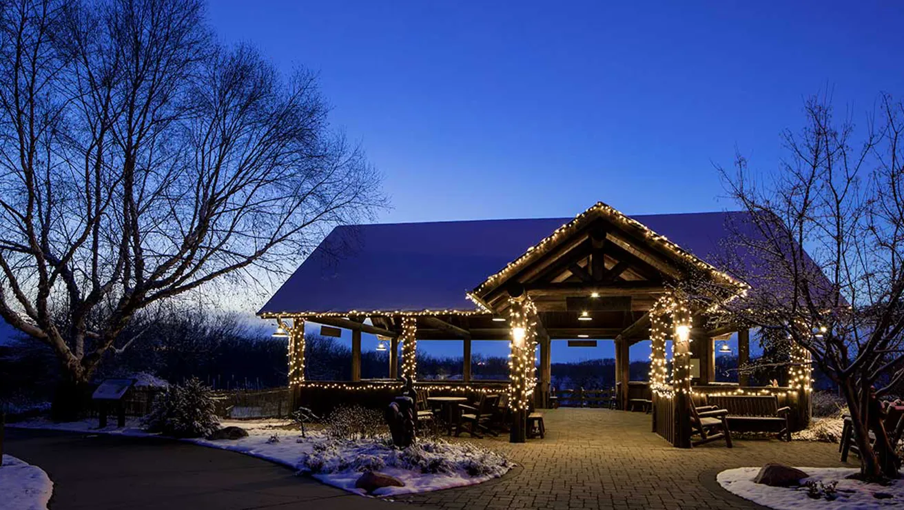 Building with lights in the winter