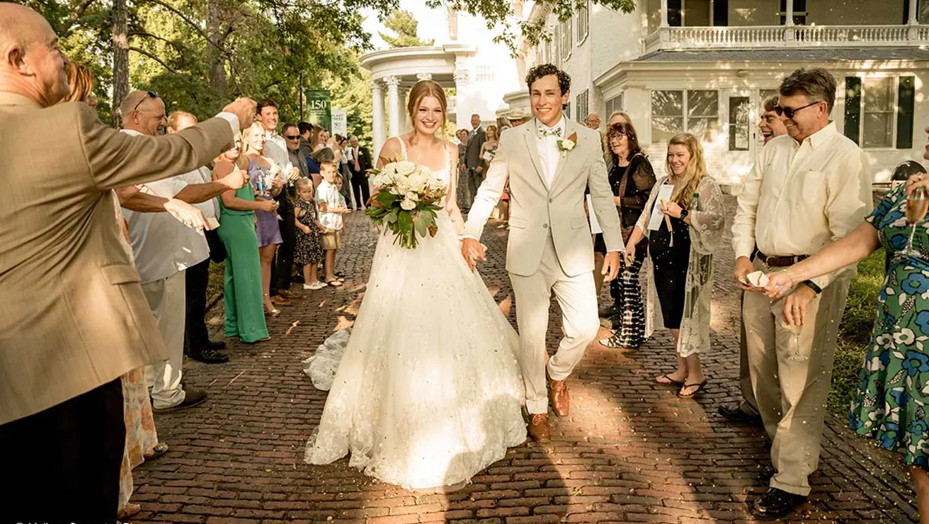 Couple walking out of ceremony